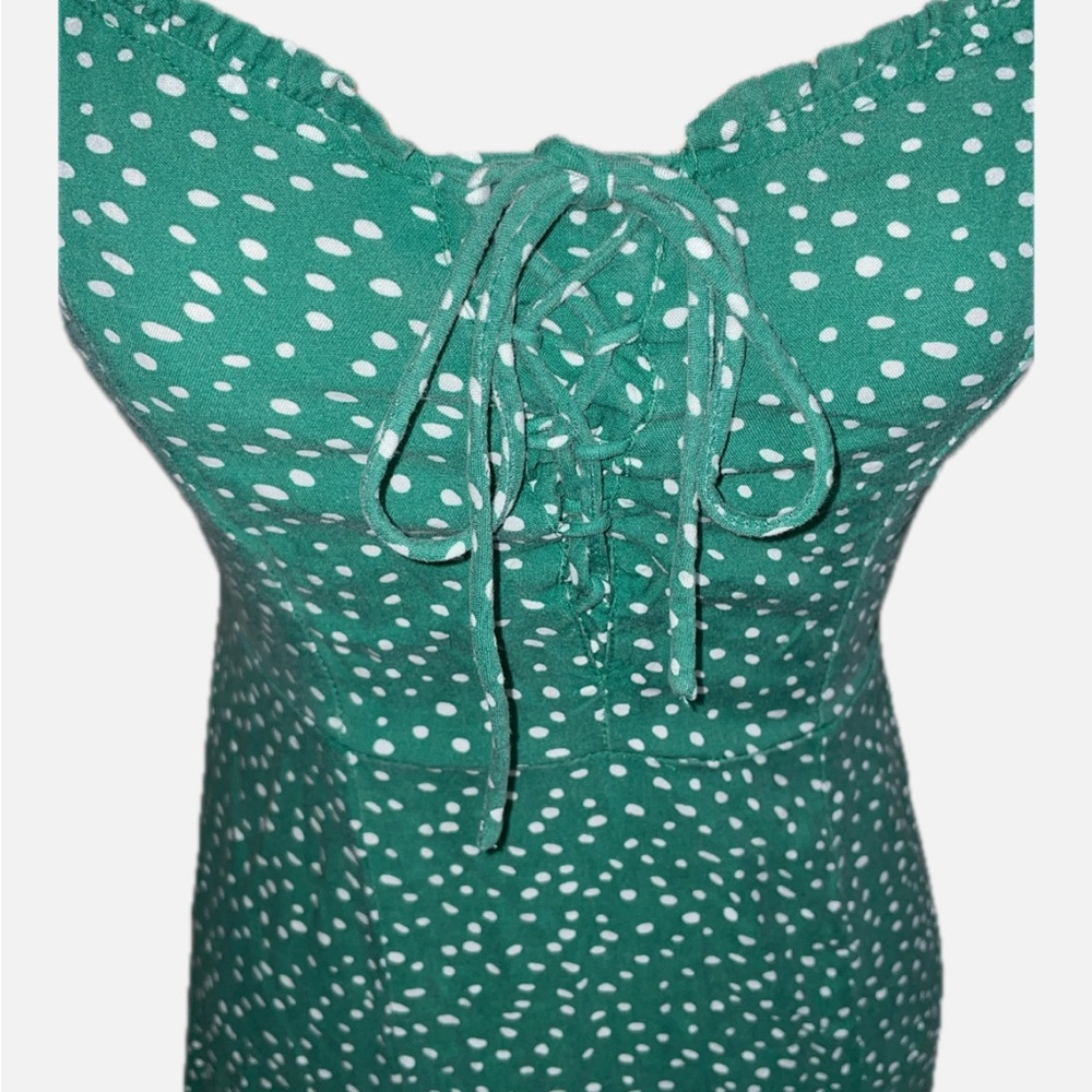 Green Polka Dot with slit Dress - Picture 2 of 5